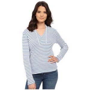 Splendid Women's Long Sleeve Meridien Stripe Loose Knit Hoodie Size M Blue White